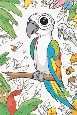 blank colouring book, white blank background, simple picture for toddlers, parrot pet, disney and pixar style