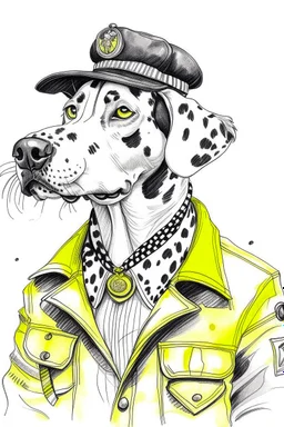 Ink sketch of a dalmatian dressed as a taxi driver