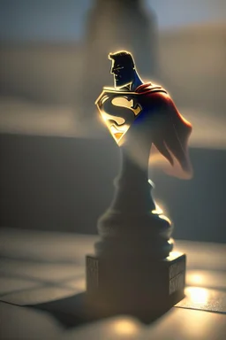 superman chess piece buildt of by yellow stones misty trending, depth of field, backlit