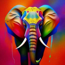 Elephant head portrait, bright colors, splash paint, centered, detail, 8k resolution