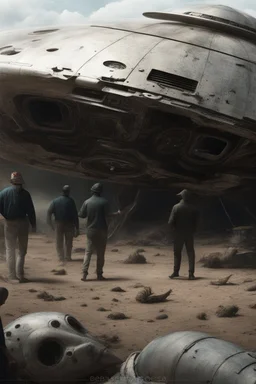 Hieronymus Bosch style nightmare huge ufo spaceship hovering above a car