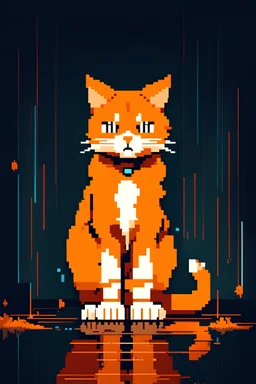 Masterpiece 8 BIT pixel art, orange cat playing, pixel art style, ultra detailed character, simple background, Professional Quality pixel art, full body shot, duotone vibrant colors.