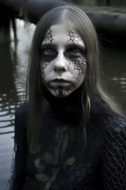 20 year old woman, sunken face, gothic style, full figure