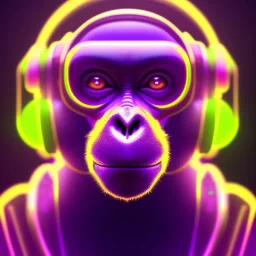 A beautiful portrait of a cyborg monkey purple neon color scheme, high key lighting, volumetric light high details psychedelic background