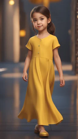 Little girl in yellow dress in 8k cartoon realistic artstyle