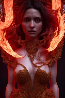 portrait of samantha prince set in fire, cinematic lighting, photorealistic, ornate, intricate, realistic, detailed, volumetric light and shadow, hyper HD, octane render, unreal engine insanely detailed and intricate, hypermaximalist, elegant, ornate, hyper-realistic, super detailed --v 4