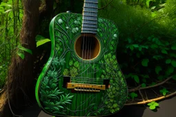 A green nature guitar painted by Henry-Robert Brésil