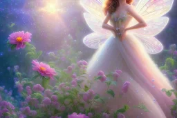 one very little beautiful fairy on a big crystal subtle flower in a galactic ambiance, transparent petals, delicate colors, in the foreground, full of details, smooth, bright sunshine，soft light atmosphere, light effect，vaporwave colorful, concept art, smooth, extremely sharp detail, finely tuned detail, ultra high definition, 8 k, unreal engine 5, ultra sharp focus