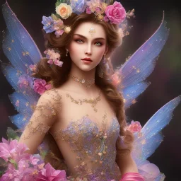 bright fairy, beautiful portrait, flowery landscape