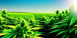 magnificent, realistic, colorful, massive, epic, ray tracing, cinematic, 8k, HD, Ultra High Definition, photo film, film grain, hyper detailed marijuana plant field