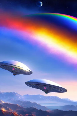 intergalactic very beautiful ufo rainbow futurist