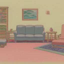 A living room with armchair and fancy stools. colored pencil sketch