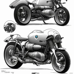 technical concept study, pencil sketch, motorcycle inspired the BMW R 18, From the side