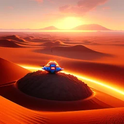 volumetric desert environment, Ralph McQuarrie style painting, hovercraft, highly detailed