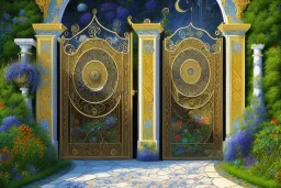 intricate ornate gate, garden, path, flowers, fine detail, high quality, Lyrical Abstraction