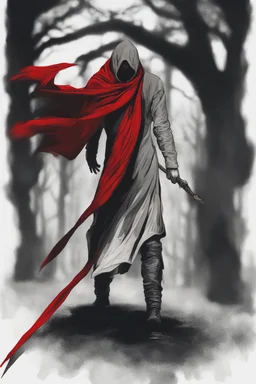 man wearing red scarf and hood dark fantasy