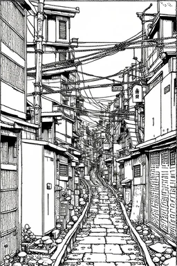 Poor neighborhood Tokyo, line arts, manga style