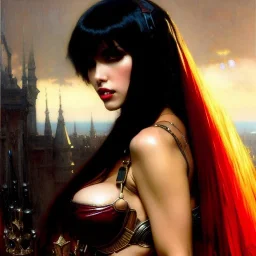 portrait beautiful face Vampirella ,busty,medieval metal armor balanciaga fashion clothe painting by gaston bussiere, greg rutkowski, yoji shinkawa, yoshitaka amano, tsutomu nihei, donato giancola, tim hildebrandt, oil on canvas, cinematic composition, extreme detail,fit full head inside picture