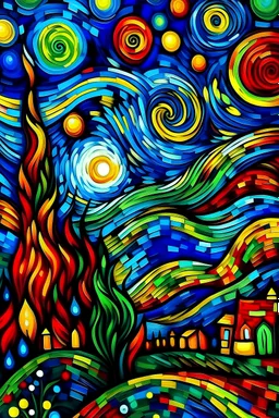 something like van goghs starry night but a different with vibrant colours and transformstions