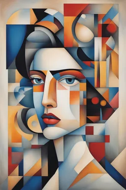 cubism style, woman portrait, minimal, kandinsky