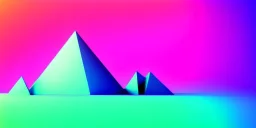 3d rendering. Abstract futuristic neon background. Fantastic landscape with glowing geometric triangular frame and mountains