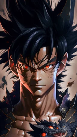 a man with black hair and a dragon on his chest, black dragon, highly detailed portrait of goku, ultra hd anime wallpaper, masayoshi suto and artgerm, anime epic artwork, hd anime wallpaper, son goku, goku, gogeta, dragon ball, wild spiky black saiyan hair, detailed anime artwork, ancalagon the black