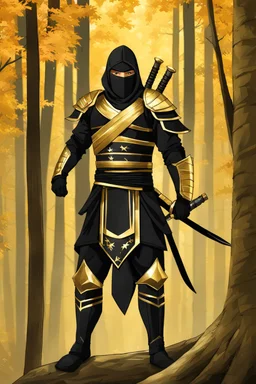 Black Ninja Assassin suit Golden armor,forest background