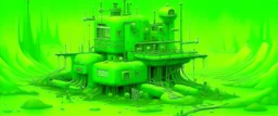 A lime green tiny cybernetic realm painted by Jeffrey Kolker