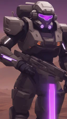A close picture to Ramattra nemesis form as tank body with Arab rob in overwatch art style with black color and neon purple details in Desert