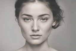 a woman's face, the top of the head a shade of colour