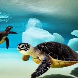 turtle and iceberg and penguin