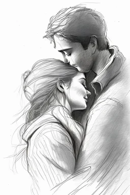 Sketch drawing of couple embrace