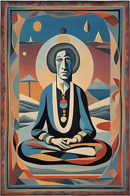 Vintage poster tufting tapestry hippie pablo picasso meditating seeing the world inside an aboriginal psychedelic art, and the four corners of the universe, painted by rene magritte,