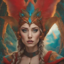 art by Patrick Woodroffe in the style of Salvador Dali, psychedelic colors,Scarlett Johannson as a Scandinavian elf warrior, in an elven kingdom, HD 4K ultra high resolution, photo-real accurate, cinematic volumetric lighting