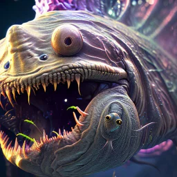 fluid ink angler fish creature, unreal engine 5, 8k resolution, photorealistic, ultra detailed