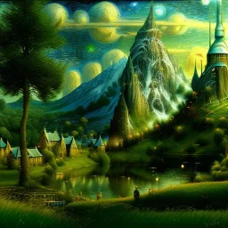 Epic Drawing of scenery with dwarf of The LOTR estilo Van Gogh 4k