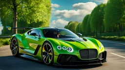 A sleek (((a cross of bentley and koenigsegg jesko))), on street, with hill and trees around, a beautiful clouds and sunny weather, 4K, Superdetailed, No mistakes