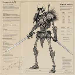 ConceptSheet: AD&D monster skeleton warrior, with statistics [by Moebius]