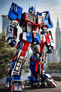 Excited Photography A picture cyber mechines transformer Optimus prime ,with surface coated chrome polished details, city background