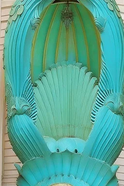 Turquoise arches and blue gates in a vertical Nautilus shell by artist "Old Poppycock"