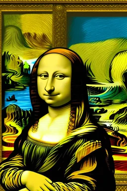 Mona Lisa with piggy press painted by Van Gogh