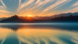 wallpaper of a lake, forest around the lake, water waves, sunrise, clear sky