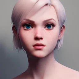 potrait girl look beautiful, eyes like ocean blue, short hair, smile, 8k, rtx, eyebrows like serious, facing left, real, cute, angry expression