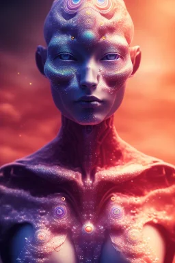 portrait full human body, meditation, third eye, universe, fourth dimension, fractal, realistic, 8k, high quality, extreme detail, symmetrical,