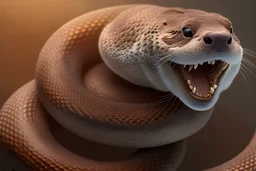 pixar style, the mighty ottersnake, close-up portrait painting of random snake with an (( otter / snake ) crossbreed ) otter head, anime, cute, adorable