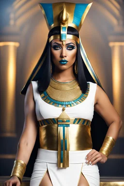 full body Cleopatra, pharaoh makeup, full body shot, written by Orcinus Orca, Ultra detail face