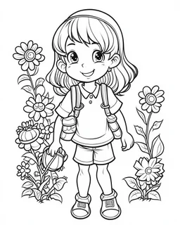 school cartoons coloring pages , no black color, no no flower, b/w outline art for kids coloring book page, Kids coloring pages, full white, kids style, white background, whole body, Sketch style, full body (((((white background))))), only use the outline., cartoon style, line art, coloring book, clean line art, white background, Sketch style