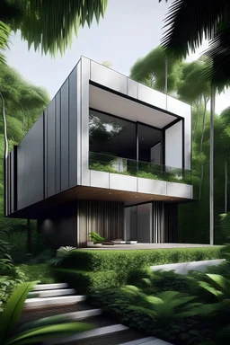 FACADE OF A MODERN MINIMALIST STYLE HOUSE IN THE JUNGLE