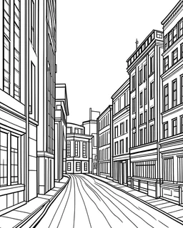 Create a coloring page of city street, straight lines, white background
