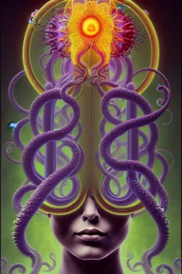 Spiritual Tentacles over human Head creating reality around, Dimethyltryptamine